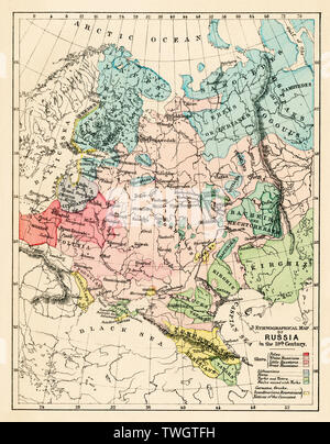 Carte ethnographique de l'Empire russe au xixe siècle. Lithographie couleur Banque D'Images