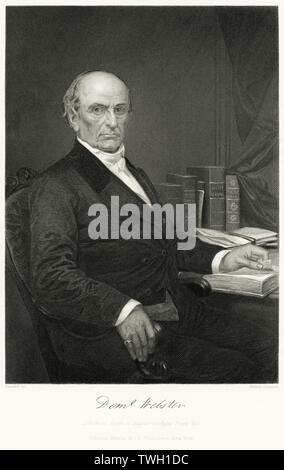 Daniel Webster (1782-1852), homme politique américain, a servi comme membre du Congrès à la Chambre des représentants des États-Unis, le sénateur Secrétaire d'État, Assis Portrait, gravure sur acier, Musée du Portrait d'éminents hommes et femmes de l'Europe et l'Amérique par Evert A. Duyckinck, publié par Henry J. Johnson, Johnson, Wilson & Company, New York, 1873 Banque D'Images