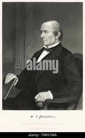 William Gladstone Ewert (1809-98), homme politique britannique et premier ministre réparties sur quatre termes commençant en 1868 et se terminant en 1894, Portrait assis, gravure sur acier, Musée du Portrait d'éminents hommes et femmes de l'Europe et l'Amérique par Evert A. Duyckinck, publié par Henry J. Johnson, Johnson, Wilson & Company, New York, 1873 Banque D'Images