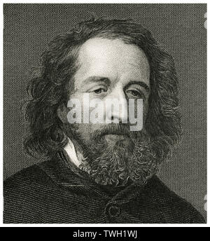 Alfred, lord Tennyson (1809-92), poète anglais, tête et épaules Portrait, gravure sur acier, Musée du Portrait d'éminents hommes et femmes de l'Europe et l'Amérique par Evert A. Duyckinck, publié par Henry J. Johnson, Johnson, Wilson & Company, New York, 1873 Banque D'Images