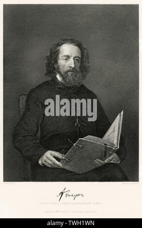 Alfred, lord Tennyson (1809-92), poète anglais, Assis Portrait, gravure sur acier, Musée du Portrait d'éminents hommes et femmes de l'Europe et l'Amérique par Evert A. Duyckinck, publié par Henry J. Johnson, Johnson, Wilson & Company, New York, 1873 Banque D'Images