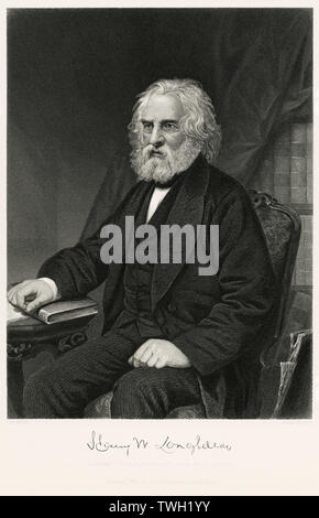 Henry Wadsworth Longfellow (1807-82), poète américain et éducateur, Assis Portrait, gravure sur acier, Musée du Portrait d'éminents hommes et femmes de l'Europe et l'Amérique par Evert A. Duyckinck, publié par Henry J. Johnson, Johnson, Wilson & Company, New York, 1873 Banque D'Images