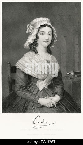 Charlotte Corday (1768-93), exécuté par la guillotine pour l'assassinat du leader Jacobin Jean-Paul Marat pendant la Révolution française, Assis Portrait, gravure sur acier, Musée du Portrait d'éminents hommes et femmes de l'Europe et l'Amérique par Evert A. Duyckinck, publié par Henry J. Johnson, Johnson, Wilson & Company, New York, 1873 Banque D'Images