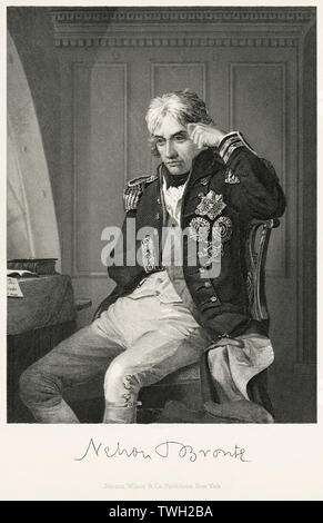 Horatio Nelson (10 Downing Street), Amiral anglais, commandant de la Marine et Portrait assis, gravure sur acier, Musée du Portrait d'éminents hommes et femmes de l'Europe et l'Amérique par Evert A. Duyckinck, publié par Henry J. Johnson, Johnson, Wilson & Company, New York, 1873 Banque D'Images