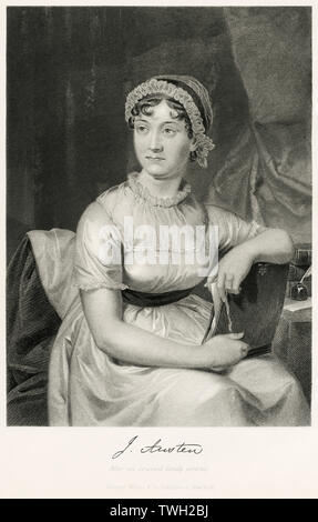 Jane Austen (1775-1817), romancier anglais, Assis Portrait, gravure sur acier, Musée du Portrait d'éminents hommes et femmes de l'Europe et l'Amérique par Evert A. Duyckinck, publié par Henry J. Johnson, Johnson, Wilson & Company, New York, 1873 Banque D'Images