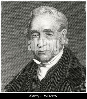 George Stephenson (1781-1848), ingénieur et inventeur anglais principal de la locomotive de chemin de fer, la tête et épaules Portrait, gravure sur acier, Musée du Portrait d'éminents hommes et femmes de l'Europe et l'Amérique par Evert A. Duyckinck, publié par Henry J. Johnson, Johnson, Wilson & Company, New York, 1873 Banque D'Images