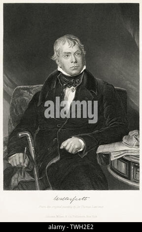 Sir Walter Scott (1771-1832), 1 baronnet écossais, romancier, poète, historien et biographe, Assis Portrait, gravure sur acier, Musée du Portrait d'éminents hommes et femmes de l'Europe et l'Amérique par Evert A. Duyckinck, publié par Henry J. Johnson, Johnson, Wilson & Company, New York, 1873 Banque D'Images