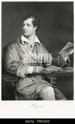 George Gordon Byron (1788-1824), Lord Byron, poète anglais, Assis Portrait, gravure sur acier, Musée du Portrait d'éminents hommes et femmes de l'Europe et l'Amérique par Evert A. Duyckinck, publié par Henry J. Johnson, Johnson, Wilson & Company, New York, 1873 Banque D'Images