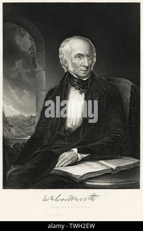 William Wordsworth (1770-1850), poète romantique anglais assis, Portrait, gravure sur acier, Musée du Portrait d'éminents hommes et femmes de l'Europe et l'Amérique par Evert A. Duyckinck, publié par Henry J. Johnson, Johnson, Wilson & Company, New York, 1873 Banque D'Images