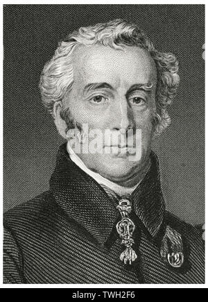 Arthur Wellesley (1769-1852), premier duc de Wellington, militaire et politique britannique leader dans la figure, qui sert deux fois comme Premier Ministre du Royaume-Uni, 1828-30, 1834-34, la tête et épaules Portrait, gravure sur acier, Musée du Portrait d'éminents hommes et femmes de l'Europe et l'Amérique par Evert A. Duyckinck, publié par Henry J. Johnson, Johnson, Wilson & Company, New York, 1873 Banque D'Images