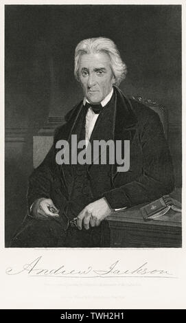 Andrew Jackson (1767-1845), Septième président des États-Unis, Assis Portrait, gravure sur acier, Musée du Portrait d'éminents hommes et femmes de l'Europe et l'Amérique par Evert A. Duyckinck, publié par Henry J. Johnson, Johnson, Wilson & Company, New York, 1873 Banque D'Images