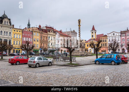 Mirove namesti (place de la paix) avec colonne mariale dans la vieille partie de la ville de Broumov District de Nachod en République Tchèque Banque D'Images