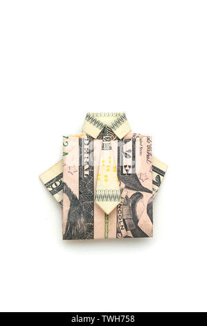 Origami plié en dollars dans une chemise et cravate Banque D'Images