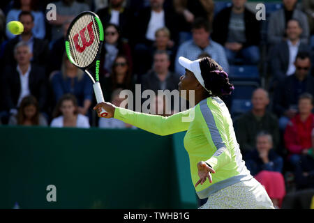 Birmingham, UK. 20 Juin, 2019. Venus Williams des USA au cours de son match contre Wang Qiang de Chine. Nature Valley Classic 2019, International Women's tennis, jour 2 à l'Edgbaston Priory Club à Birmingham, Angleterre le jeudi 20 juin 2019. veuillez noter un usage éditorial uniquement. Photos par Tom Smeeth/Andrew Orchard la photographie de sport./Alamy Live News Crédit : Andrew Orchard la photographie de sport/Alamy Live News Banque D'Images