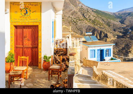 Rhodes, l'île de Karpathos - Sep 29, 2018 : Petite Maison dans village de montagne d'Olympos qui a maintenu la culture traditionnelle en raison de l'isolement o Banque D'Images