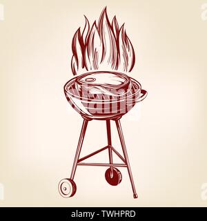 La viande de l'alimentation, Steak, rôti, grillé hand drawn vector illustration croquis réalistes Illustration de Vecteur