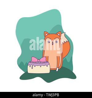 Cute animal fox avec gâteau d'anniversaire vector illustration design Illustration de Vecteur