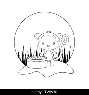 Animal Bebe Singe Mignon Avec Boite Cadeau Anniversaire Surprise Vector Illustration Image Vectorielle Stock Alamy