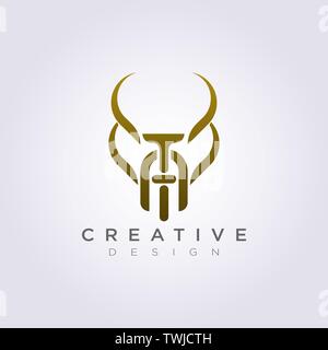 Lettre T une corne animale Abstract Vector Illustration Design Clipart Logo Symbol Modèle. Illustration de Vecteur