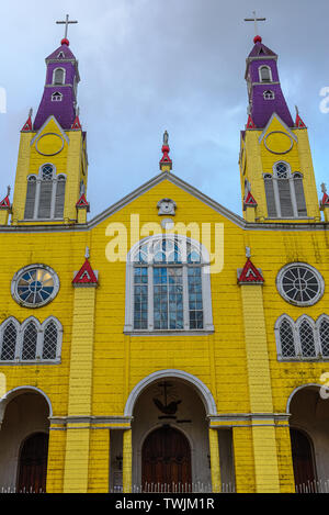 L'église de San Francisco à Castro, Ile de Chiloé, Chili Banque D'Images