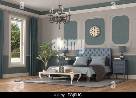 Bleu et gris élégante chambre de maître dans un style classique - 3D Rendering Banque D'Images