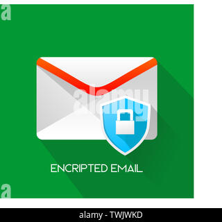 E-mail et d'un cadenas cryptées sur fond vert dans scurity protection long shadow icon Banque D'Images