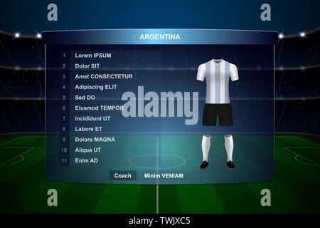 Tableau de bord graphique diffusion Football squad modèle avec l'équipe de soccer de l'Argentine Illustration de Vecteur