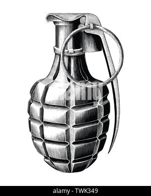 Dessiner à main Grenade style vintage clip art noir et blanc isolé sur fond blanc Illustration de Vecteur