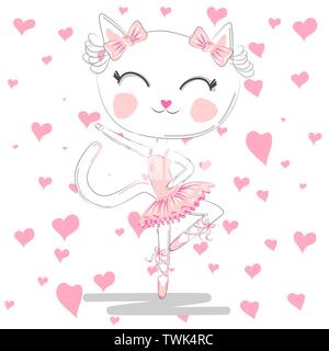 Cute cat ballerina ballet danse en tutu rose. Illustration de Vecteur