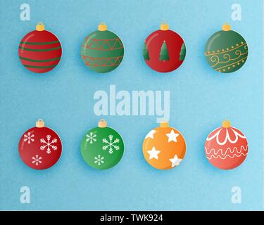 Jeu de boule de Noël la décoration en style coupe papier. Vector illustration. Illustration de Vecteur