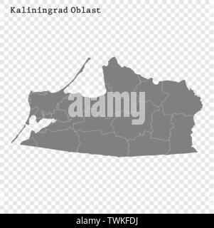 Carte de haute qualité de l'Oblast de Kaliningrad est une région de la Russie avec des frontières des districts Illustration de Vecteur