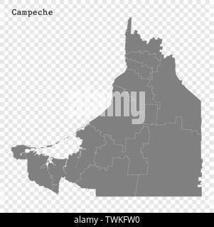 Carte de haute qualité de Campeche est un état du Mexique, et les frontières des municipalités Illustration de Vecteur