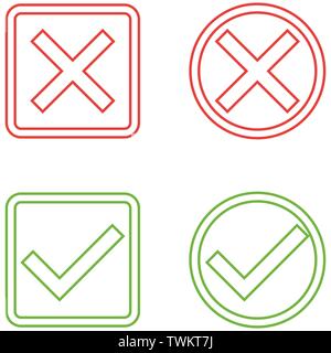 Vector Set Design plat de coches d'icônes. Différentes variations de tiques et de croix représente la Confirmation, droit et de mauvais choix, tâche Completi Illustration de Vecteur