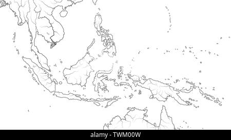 Carte du monde de l'Asie du Sud-Est Région : Indochine, Thaïlande, Malaisie, Indonésie, Philippines. (Situation géographique). Banque D'Images