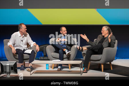 Cannes, France, 21 juin 2019, Cannes Lions président Philip Thomas, riche Silverstein et Jeff Goodby (Goodby, Silverstein et partenaires) s'exprimer sur scène lors de la Lion de Saint Marc à la session - Festival de Cannes Lions Festival International de la créativité © ifnm / Alamy Live News Banque D'Images