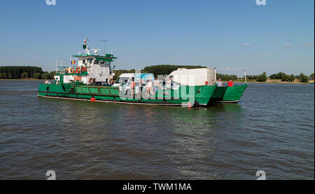 Tulcea, Roumanie - août 8th, 2018 : un ferry transportant des personnes et des véhicules à travers le Danube, dans sa section roumaine Banque D'Images