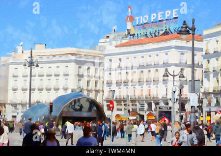 La Puerta del Sol (espagnol pour "Porte du Soleil") est un carré dans la ville espagnole de Madrid. Banque D'Images