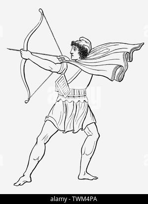 Paris, aka Alexander, le fils du roi Priam et de la Reine Hecuba de Troy, avec un archet. Probablement le plus connu était sa fugue d'Hélène, Reine de Sparte, c'est l'une des causes immédiates de la guerre de Troie( 13e ou 12e siècle avant notre ère). Plus tard dans la guerre, il les blessures mortelles dans le talon d'Achille d'une flèche tel que prédit par la mère d'Achille, Thétis. Banque D'Images