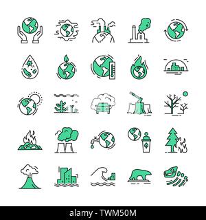 L'icône colorée ensemble de 20 pièces de vector icons isolé sur un fond blanc dans un style linéaire sur le thème de la pollution globale, l'écologie, les problèmes de Illustration de Vecteur
