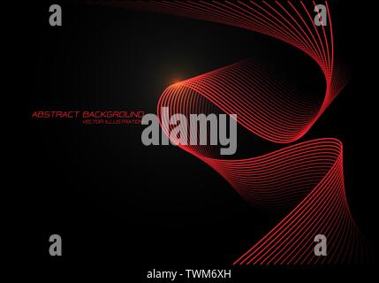 Résumé rouge courbe vague lumière 3D sur black design modern futuristic background vector illustration. Illustration de Vecteur