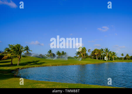 Golf sur l'île Grand Caïman par la mer des Caraïbes d'être arrosé, Îles Caïmanes Banque D'Images