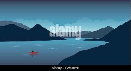 Canot solitaire avec Red Boat sur le lac illustration vecteur EPS10 Illustration de Vecteur