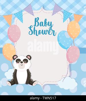Panda mignon de carte avec des animaux ballons pour bébé douche vector illustration Illustration de Vecteur