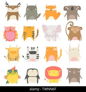 Ensemble d'animaux attachants sur fond blanc Illustration de Vecteur