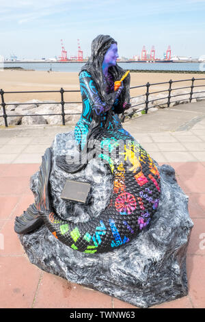 Mermaid,statue,New Brighton,plage, rivière Mersey Liverpool, Merseyside, Angleterre,GB,,UK, Banque D'Images