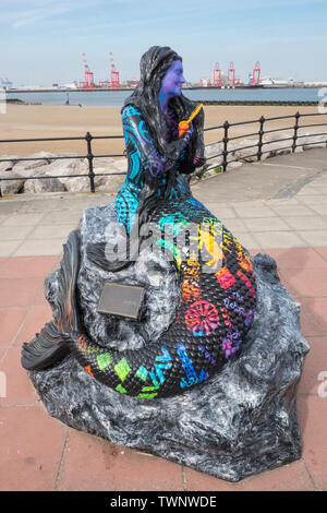 Mermaid,statue,New Brighton,plage, Liverpool, Merseyside, Angleterre,GB,UK, Banque D'Images