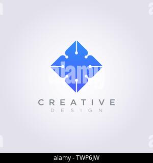 Carré avec style technologique Vector Illustration Design Clipart Logo Symbol Modèle. Illustration de Vecteur