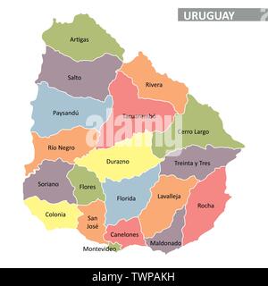 Illustration de l'Uruguay map divisée en régions Illustration de Vecteur