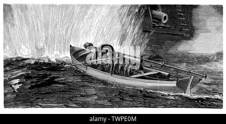 Attaque d'un bateau torpille américaine, 19e siècle. Un lance-torpilles est un relativement petit et rapide navire militaire conçu pour transporter des torpilles dans la bataille de faire adopter les navires ennemis avec des explosifs Banque D'Images