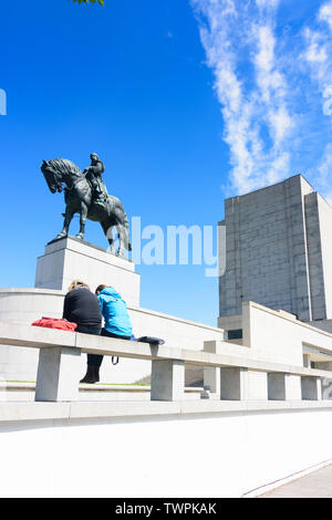 Praha : Monument National de Vítkov, troisième plus grande statue équestre en bronze dans le monde de Jan Zizka de , Praha, Prague, Prague, République Tchèque Banque D'Images